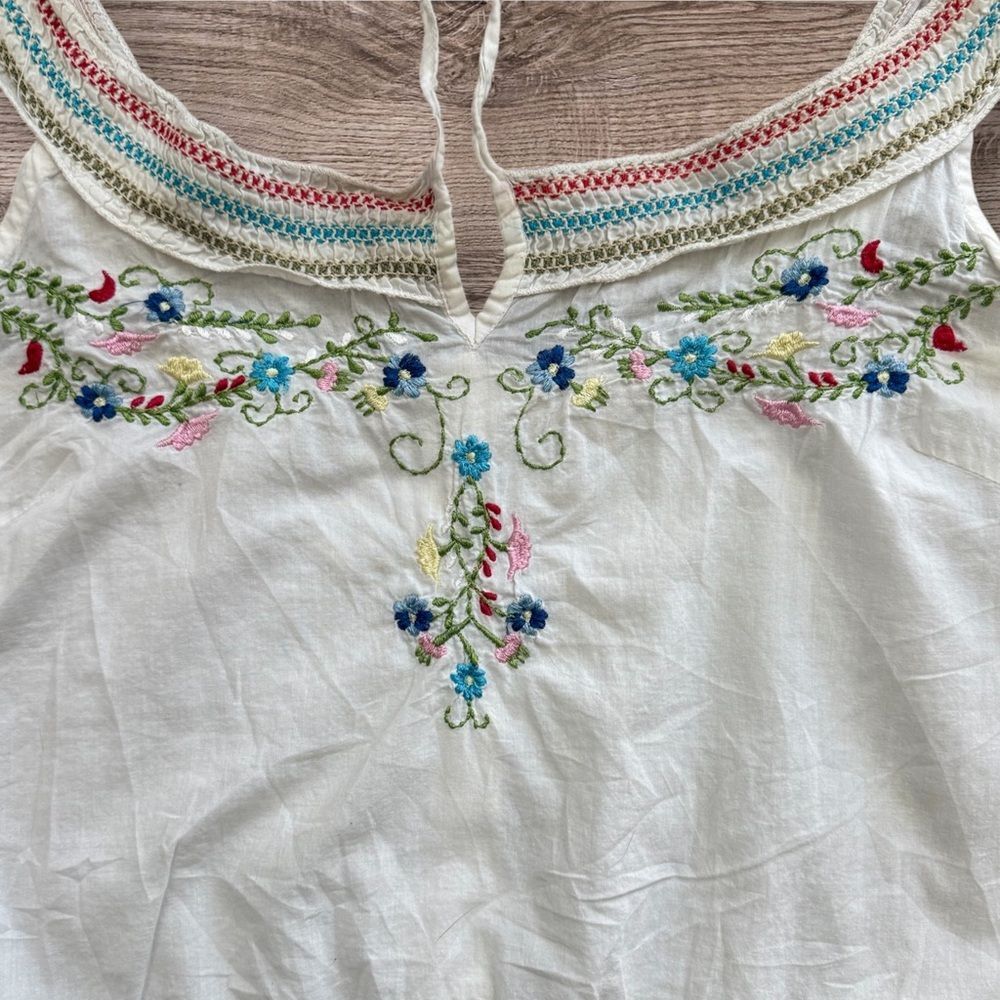 VTG XXI Forever 21 Y2K Embroidered Floral Cotton Halter Babydoll Top White L - Picture 2 of 6